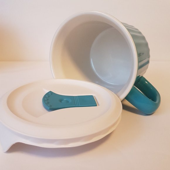 Corningware Colours Meal Mug Vented Lid 20 oz Soup Mug Blue White - Picture 9 of 10